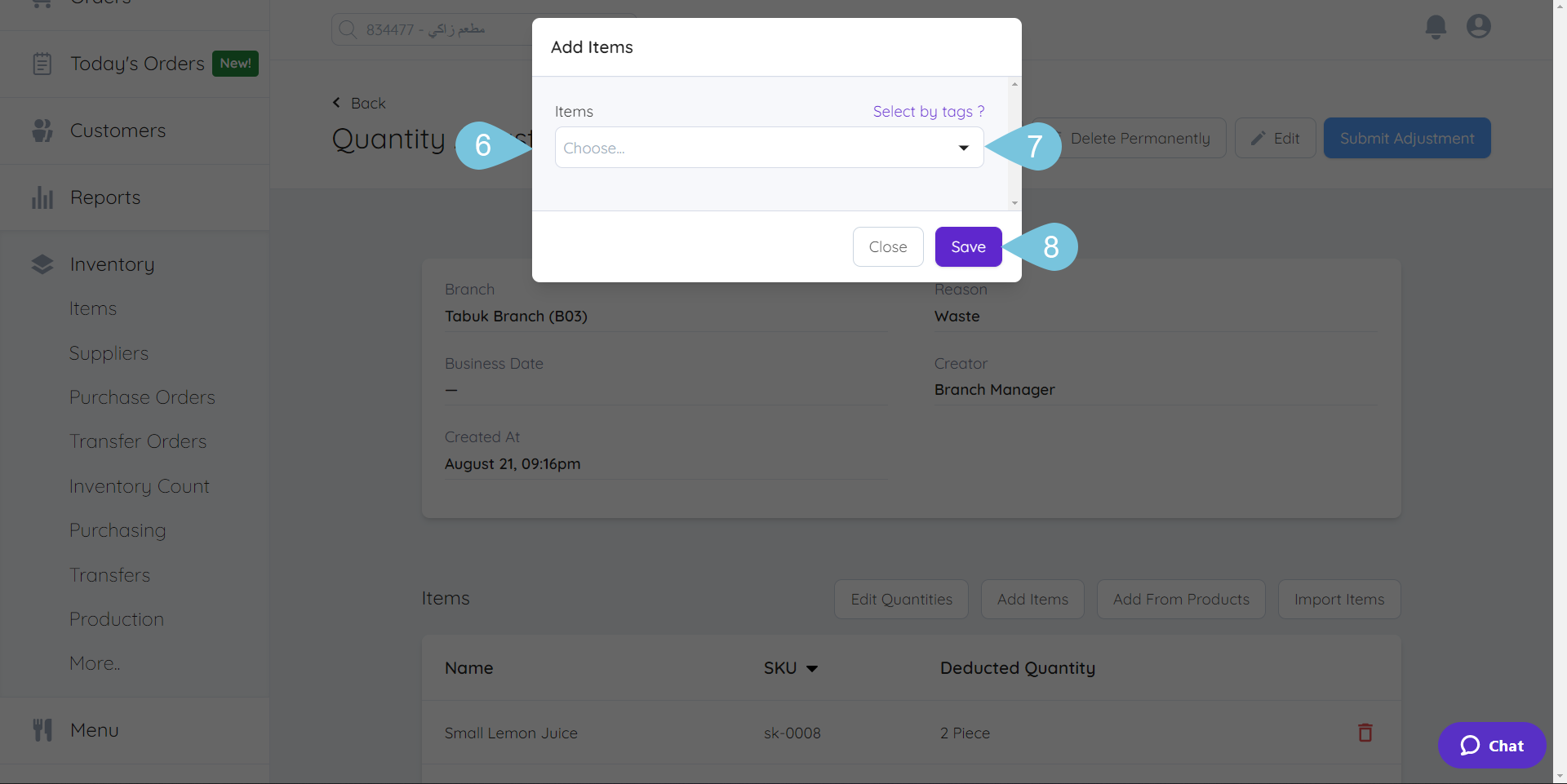 Adding or Importing Items to Quantity Adjustment Foodics Help Center