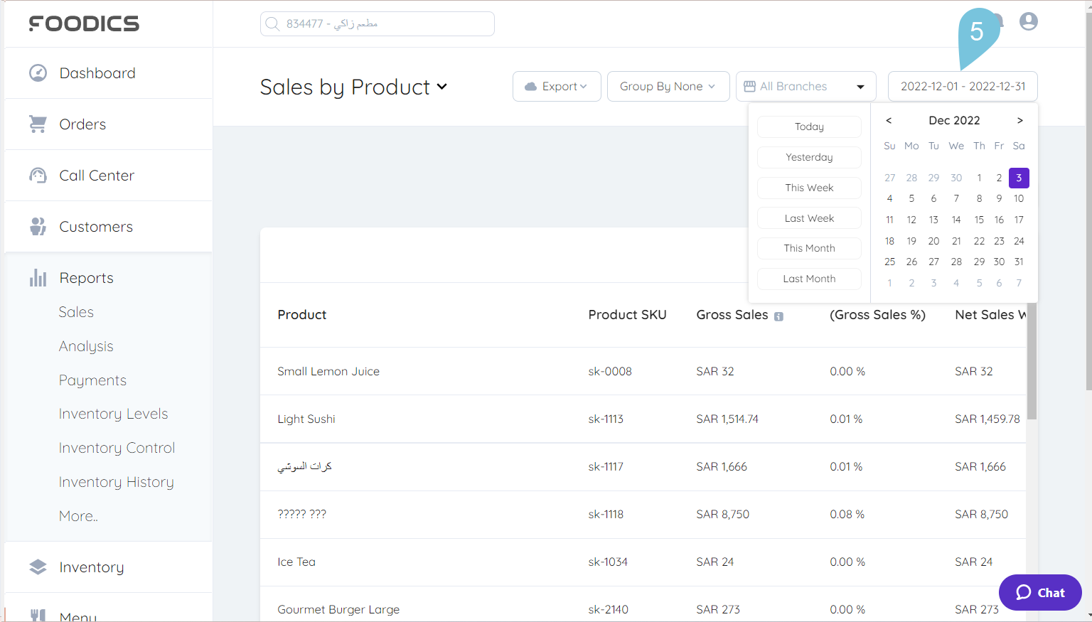 Using the Sales Report Foodics Help Center