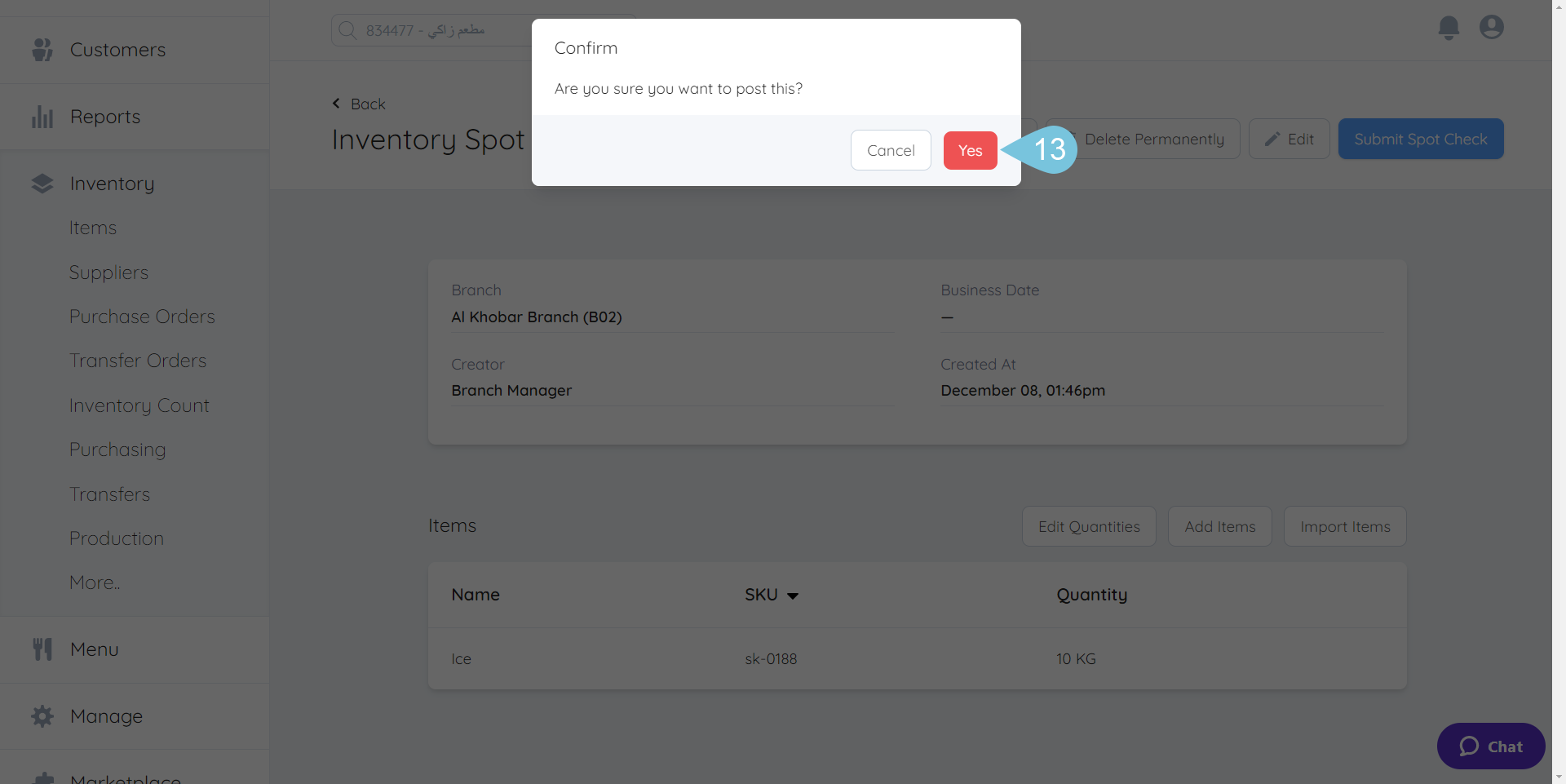 Inventory Spot Check – Foodics - Help Center