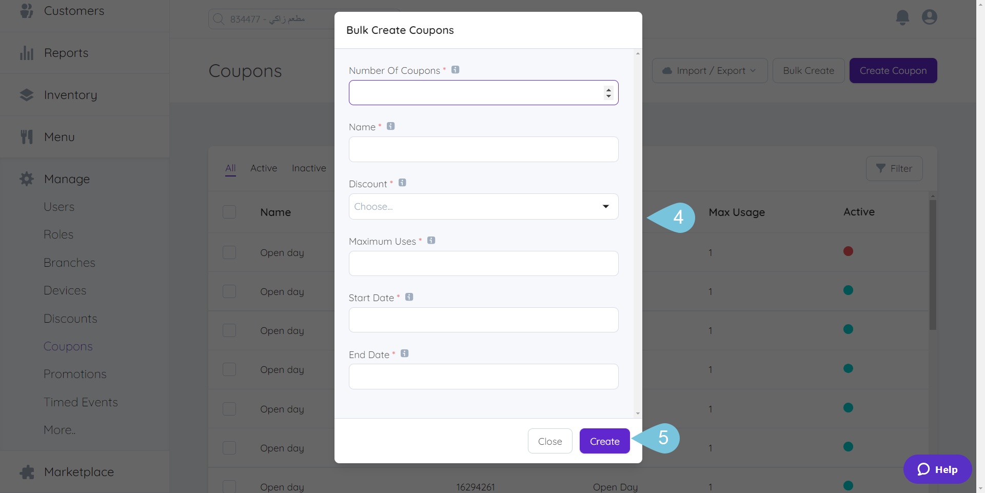 Creating Coupons in Bulk Foodics Help Center